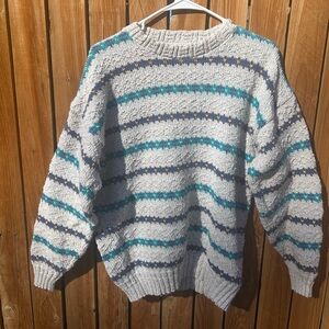 Eastern Mountain Sports cream brown and Blue Striped Sweater